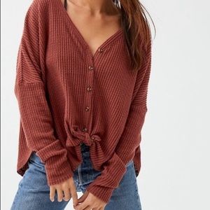 Urban Outfitters Thermal tie cropped shirt
